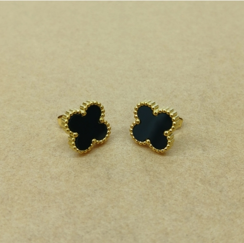 Petite Gold and Black Clover Stud Earrings